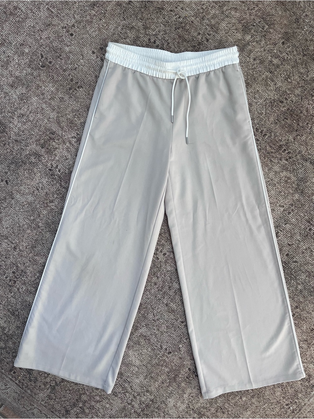 H&M Neutral Wide Leg Drawstring Track Pant Trousers Lounge Pants S